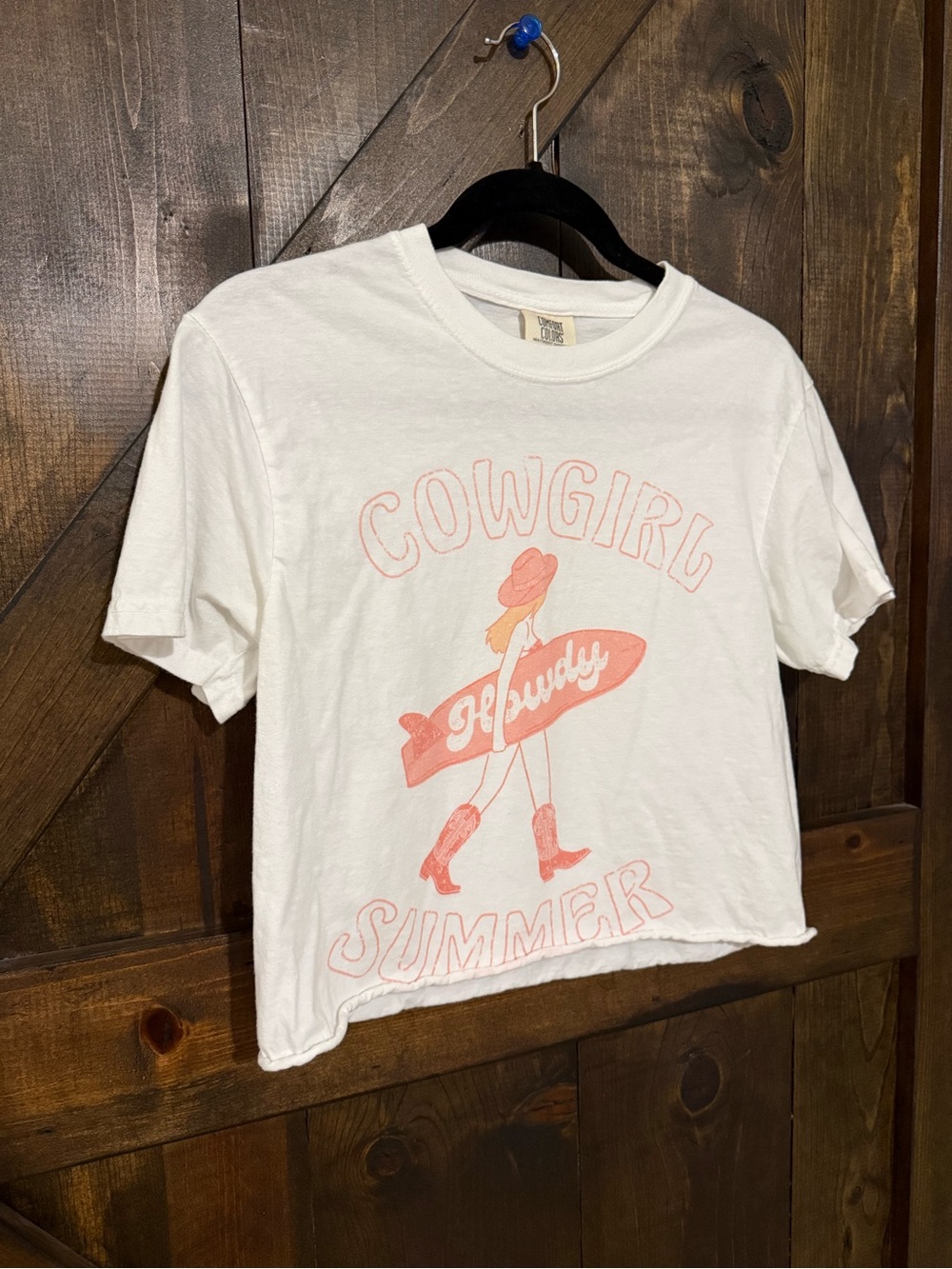 Comfort Colors cropped White Tee with Pink Cowgirl Graphic